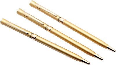 Ledos Ledos Set Of 3 - Picasso Parri Pine Sleek Satin Gold Ballpoint Pens With White Crystal On Cap Pen Gift Set(Pack of 3, Blue)