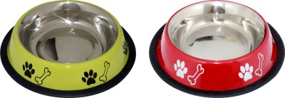 S.Blaze Round Stainless Steel Pet Bowl(900 ml Green, Red)