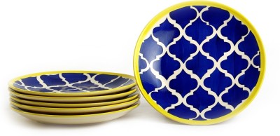 caffeine Ceramic Handmade Blue Umrao 10 inch Dinner Plate(Pack of 6, Microwave Safe)