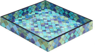 DULI Enamel Coated Multipurpose Tray in MDF 12x12 inches | Serving Tray for Home & Dining Table | Multipurpose Tray | Water & Heat Resistant Durable ( Bluedrop Design set of 1) ) Tray