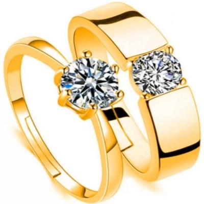 Silver Creations Adjustable Couple band ring set Alloy Cubic Zirconia Gold Plated Ring Set