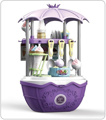 VBE 2in1 Surprise Ice-Cream 68 Pieces Big Kitchen Pretend Cooking Portable Cart Play Set Toys for Kids Girls