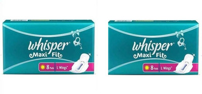 Whisper Maxi fit 8 Pads L Wings Sanitary Pad (Pack of 2) Sanitary Pad Sanitary Pad(Pack of 16)