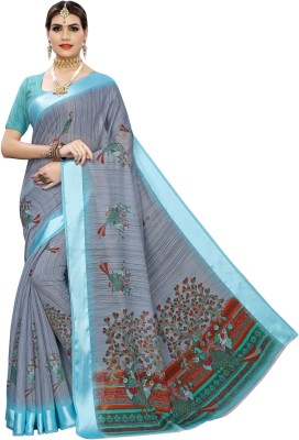 Sneha Fashion Printed Banarasi Cotton Linen Saree(Multicolor)