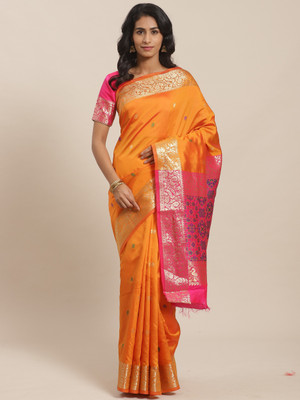 Sugathari Self Design, Woven Kanjivaram Silk Blend, Jacquard Saree(Orange)