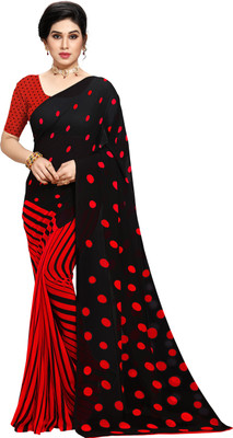 ANAND Printed, Striped, Polka Print Daily Wear Georgette Saree(Black)