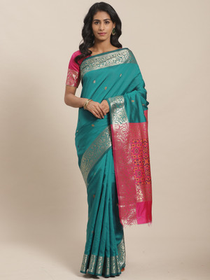 Sugathari Self Design, Woven Banarasi Silk Blend, Jacquard Saree(Light Blue)