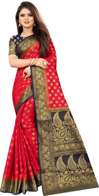 Shopwell Woven Banarasi Cotton Silk Saree(Red)