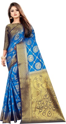 FINE WEAR Woven Banarasi Cotton Silk Saree(Light Blue)