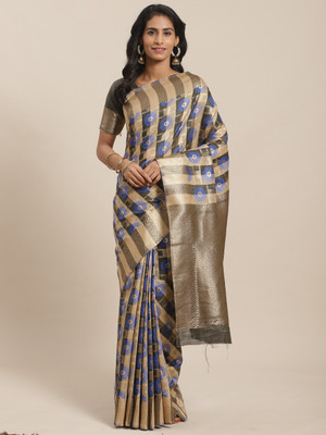 Sugathari Woven Bollywood Silk Blend, Jacquard Saree(Beige)