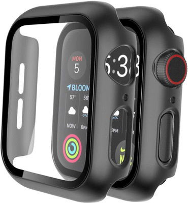 Hamz Edge To Edge Tempered Glass for Case Compatible with iWatch 44mm Series 7/SE/6/5/4/3/2/1 Built-in Tempered Glass, Hard PC Protector Cover(Pack of 1)