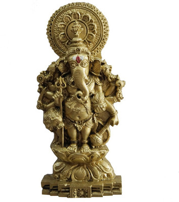 JRG Drusti Ganesha Gold Antique Brass Finish Idol Statue Decorative Showpiece  -  15 cm(Polyresin, Gold)