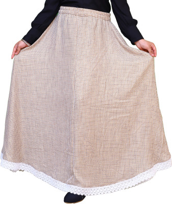 Artisan Glory Checkered Women Flared White, Beige Skirt