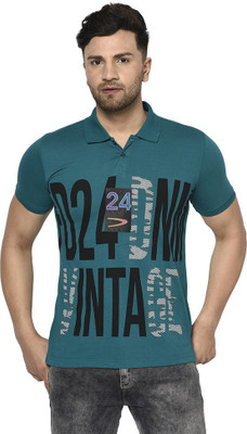 DUKE Printed Men Polo Neck Blue T-Shirt