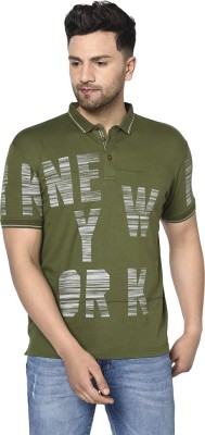 DUKE Striped Men Polo Neck Green T-Shirt