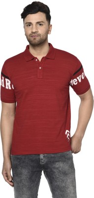 DUKE Striped Men Polo Neck Red T-Shirt