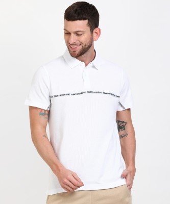 TOMMY HILFIGER Printed Men Polo Neck White T-Shirt