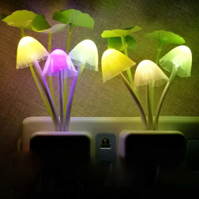 Wishland Mushroom Shape Auto On/Off Sensor LED Color Changing Light Power Save Night Lamp(White, Pack of 2) Night Lamp(11 cm, White)