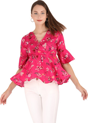 Emeros Casual Half Sleeve Printed Women Red, White, Pink Top