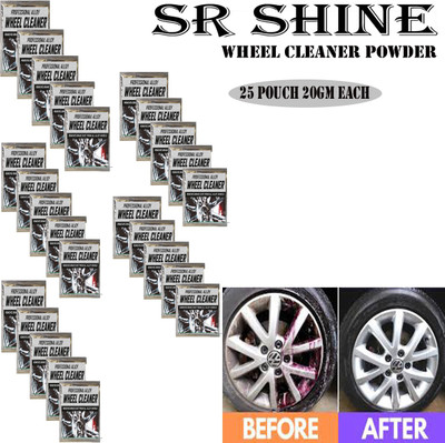 S R SHINE Alloy Wheel Cleaner renews shine and sparkle metals by removing surface rust, stains, oxidation, water spots, Car Care/Car Accessories/Automotive Product pack of 25 pouch (20gm) each 500 g Wheel Tire Cleaner(Pack of 25)