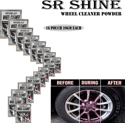 S R SHINE Alloy Wheel Cleaner renews shine and sparkle metals by removing surface rust, stains, oxidation, water spots, Car Care/Car Accessories/Automotive Product pack of 16 pouch (20gm) each 320 g Wheel Tire Cleaner(Pack of 16)