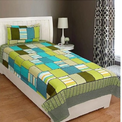 Aaisha 140 TC Polycotton Single 3D Printed Flat Bedsheet(Pack of 1, Green)