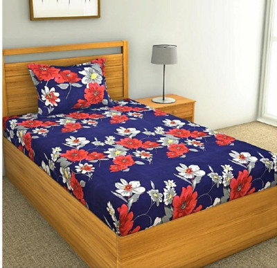 Aaisha 140 TC Polycotton Single 3D Printed Flat Bedsheet(Pack of 1, Blue)