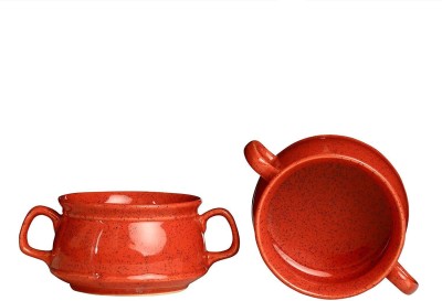 caffeine Ceramic Soup Bowl Handmade Neon Orange Double Handled(Pack of 2, Orange)