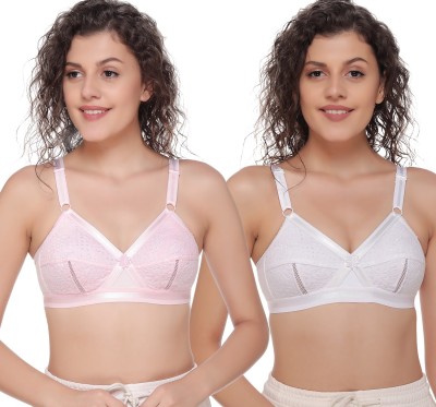 Salsa Delicate Super Everyday Plus Size Cotton Full Coverage Non Wired, Non Padded Women Minimizer Non Padded Bra(Pink, White)