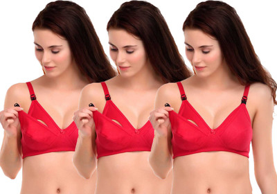 Auletics Everyday Bra - Soft fabric and Comfortable Elastic Women Maternity/Nursing Non Padded Bra(Red)