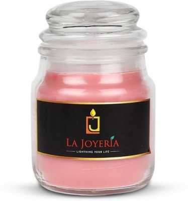 LA JOYERIA Tea Rose Aroma Pure Soy Wax Candle with A Cookie Jar ! 19 Hours of Burning Time Ideal for Gift Candlelight Dinner and Home Decoration Candle(Pink, Pack of 1)