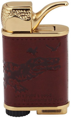 Peshkar Antique Leather Brass Emblem Cigar Shape Cigarette Lighter Pocket Lighter (Brown) Pocket Lighter(Multicolor)