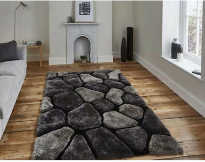 RM Handloom Black, Grey Polyester Carpet(3 ft,  X 5 ft, Rectangle)