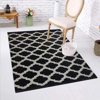 CASTIQA Black Velvet Carpet(7 ft,  X 5 ft, Rectangle)