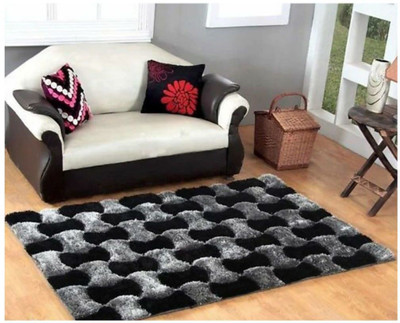 RM Handloom Black, Grey Polyester Carpet(4 ft,  X 6 ft, Rectangle)