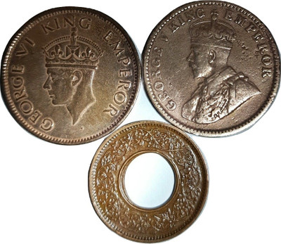 Sansuka 1/4 anna gv and gvi and 1 Hole - 3 coins Modern Coin Collection(3 Coins)
