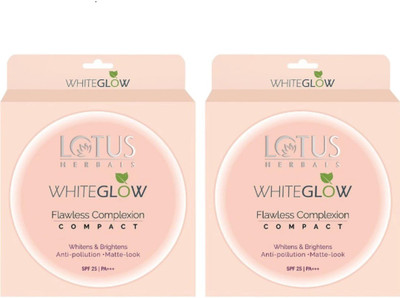 LOTUS HERBALS Whiteglow Flawless Complexion Compact SPF25 PA+++ (Pack of 2) Compact(caramel, ivory, 10 g)