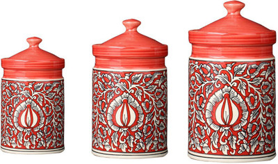 caffeine Ceramic Pickle Jar  - 1600 ml, 1200 ml, 650 ml(Pack of 3, Red)