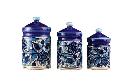 caffeine Ceramic Pickle Jar  - 1600 ml, 1200 ml, 650 ml(Pack of 3, White, Blue)