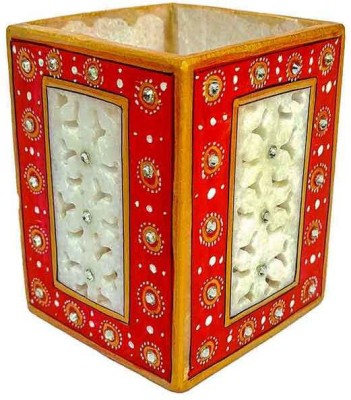 Apkamart 1 Compartments Marble Pen Stand(Red, White)