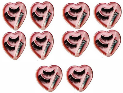 Three Elements Natural Black Thick Long False Eyelashes Makeup Extension Pack Of 10 Pair Fake Eyelash With Glue(Pack of 10)