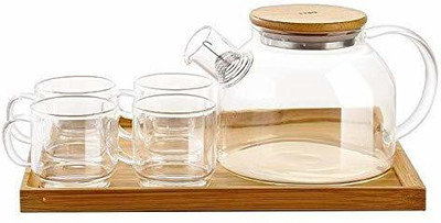kelvee Tableware Tea Coffee Serving Set Wooden Tray Heat-Resistant Glass Tea Hot Water Bottle 1 Teapot with Wooden Lid, 4 Cups and 1 Tray Loose Leaf Tea Filter Spout Natural Flowering Tea- Set of 6 Jug Glass Tray Set(Glass) kelvee Tableware Tea Coffee Serving Set Wooden Tray Heat-Resistant Glass Tea Hot Water Bottle 1 Teapot with Wooden Lid, 4 Cups and 1 Tray Loose Leaf Tea Filter Spout Natural Flowering Tea- Set of 6 Jug Glass Tray Set(Glass)