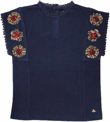 Cherry Crumble by Nitt Hyman Girls Casual Cotton Blend Top(Dark Blue, Pack of 1)