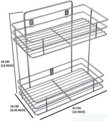 ASPIRAL Fruits/Vegetables Kitchen Rack Steel Multipurpose Storage Shelf/Triple Layer Stainless Steel Spice Rack Kitchen, Bathroom, Wall Mount Stainless Steel 2 Layer Kitchen Shelf Rack Stand, Spice Container