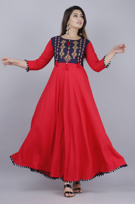 VASANT APPAREL Women Embroidered Anarkali Kurta(Red)