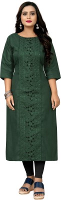 Hetsa Women Embroidered Straight Kurta(Dark Green)