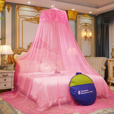 Classic Mosquito Net Polyester Adults Washable Jacquard Round ceiling hanging net for Double, King size, Queen Size Bed (60*285*1200) Mosquito Net(Pink, Ceiling Hung)