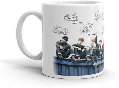 RMC BTS Signature BTS BTS Sipper Bangtan Boys Music Band V Suga J-Hope Ceramic Coffee Mug(350 ml)