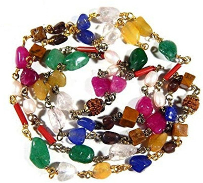 Urancia Beautiful Navaratna Mala Necklace Chain Gems Stones Nine Gem Rosary Nau Ratna Gem Mala for Pooja 1Piece Crystal Stone Necklace