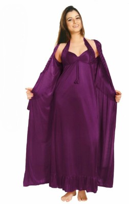 firefond Women Nighty with Robe(Purple)